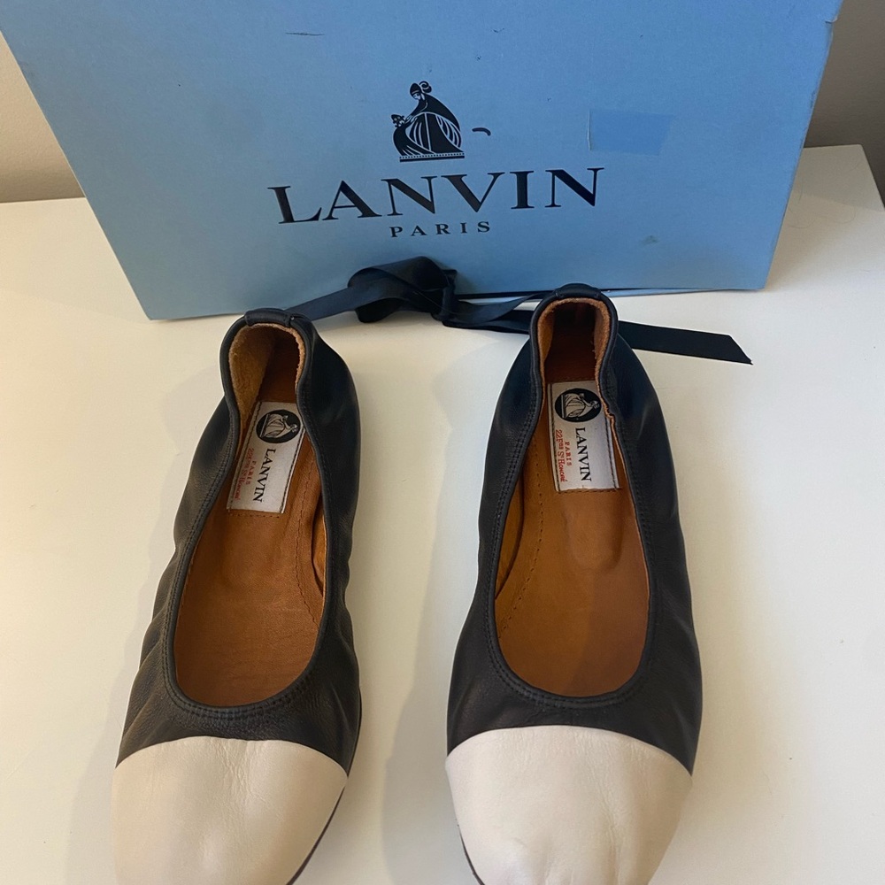 Lanvin Cap Toe Ballet Slippers Black w/ creme toe